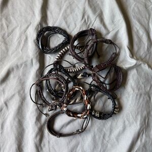 Set of 11 Braided faux Leather Bracelets